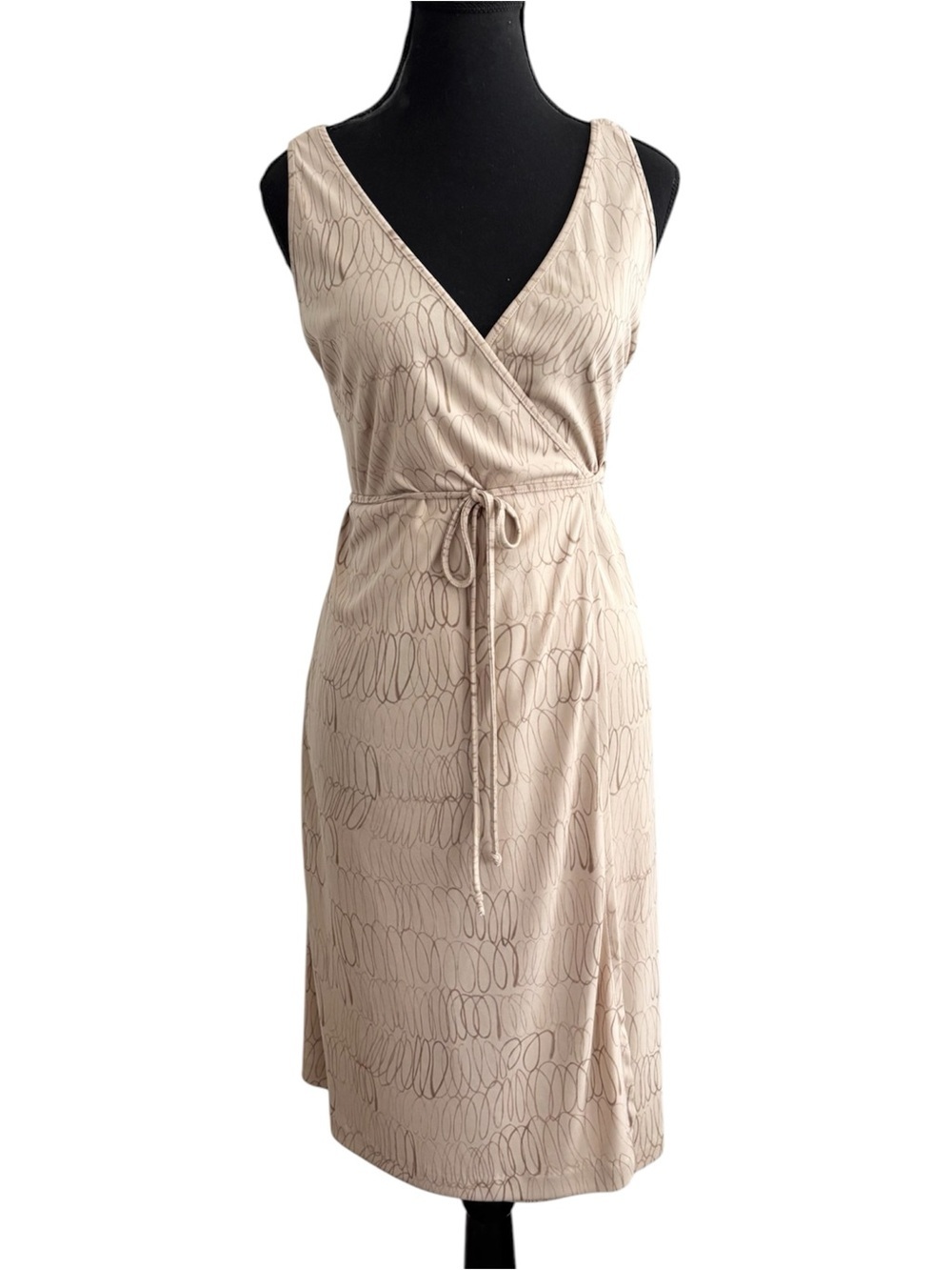 Y2K Jacob Taupe Beige V-Neck Wrap-Style Midi Dress